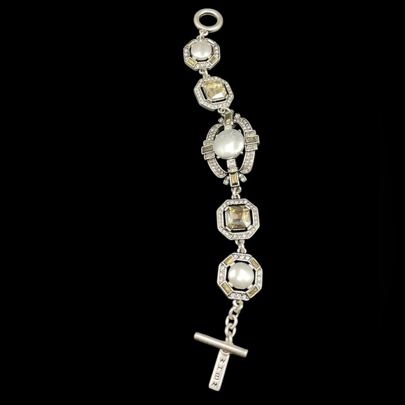 White House Black Market faux pearl and crystal embellished toggle bracelet - Picture 2 of 5